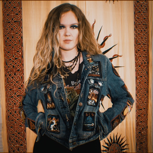 “Battle Jean Jacket” with Vintage Patches and Pins 80s RockerMADE TO ORDER